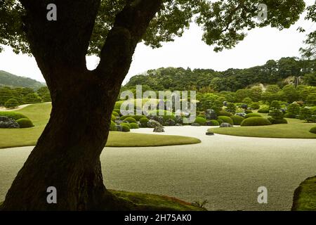 SHIMANE, JAPAN April 2018 : Japanischer Garten des Adachi Museums. Dieser japanische Garten gilt als der beste japanische Garten der Welt. Stockfoto