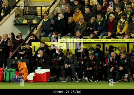 Carrow Road, Norwich, Großbritannien. 20th. November 2021. Premier League Football, Norwich City gegen Southampton; Ein deprimierter Southampton-Manager Ralph Hasenhuttl, als sein Team die Führung verliert Credit: Action Plus Sports/Alamy Live News Stockfoto