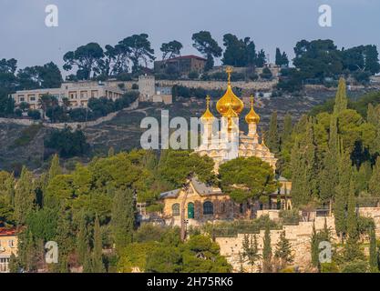 Russische orthodoxe Kirche der heiligen Maria Magdalena in Jerusalem, Israel Stockfoto