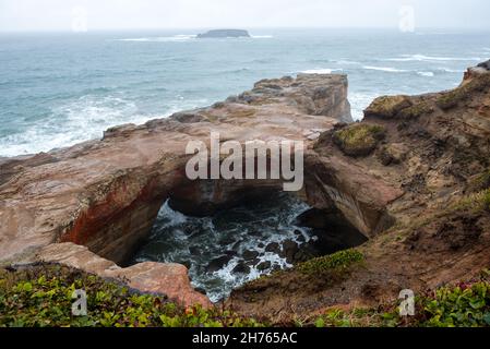 Devils Punchbowl bei Otter Rock, Oregon Stockfoto