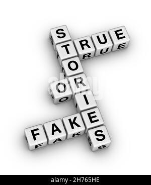 Wahre oder falsche Geschichten. Hochwertiges 3D Kreuzworträtsel auf Weiß. Stockfoto