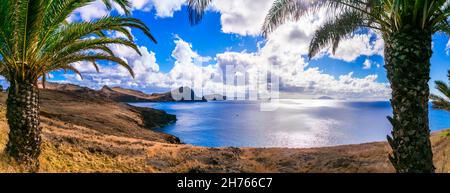 Insel Madeira wilde Schönheit und Naturkulisse. .Ponta de Sao Lourenco - atemberaubendes Kap im östlichen Teil. Portugal, Atlantik Stockfoto