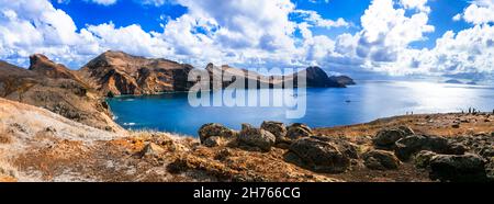 Insel Madeira wilde Schönheit und Naturkulisse. Ponta de Sao Lourenco - atemberaubendes Kap im östlichen Teil. Portugal, Atlantik Stockfoto