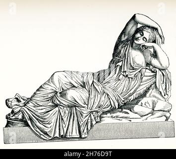 Diese Statue der Ariadne ist im vatikanischen Museum in Italien untergebracht. Der griechischen Mythologie zufolge wurde Ariadne, die Tochter von Minos, König von Kreta, vom griechischen Helden Theseus verlassen. Dort überrascht sie sich über den gott des Weines und der Heiterkeit Bacchus und seine Anhänger (Nymphen, Faunen, Satyrs), die von einem Opfer zurückkehren. Stockfoto