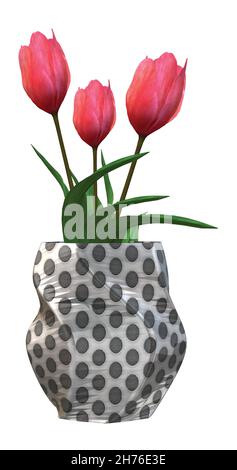 Rosa Tulpen in silberner Vase mit schwarzem Punktmuster im Netz Stock Vektor