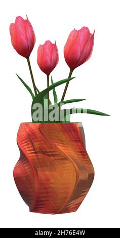 Rosa Tulpen in orange-roter Vase Stock Vektor