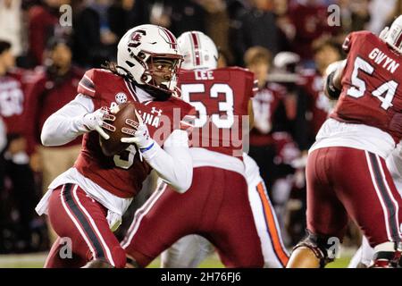 Columbia, SC, USA. 20th. November 2021. Der South Carolina Gamecocks-Breitempfänger Dakereon Joyner (5) läuft im ersten Quartal des SEC-Matchup im Williams-Brice Stadium in Columbia, SC, gegen die Auburn Tigers. (Scott Kinser/Cal Sport Media). Kredit: csm/Alamy Live Nachrichten Stockfoto