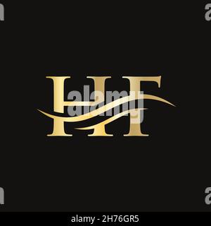 Swoosh Letter HF Logo Design für Geschäfts- und Firmenidentität. Water Wave HF Logo mit modernem Trend Stock Vektor