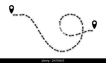 Ameisen-Pfad mit Positionssymbolen. Route oder Pfad auf weißem Hintergrund isoliert. Vektorgrafik Stock Vektor