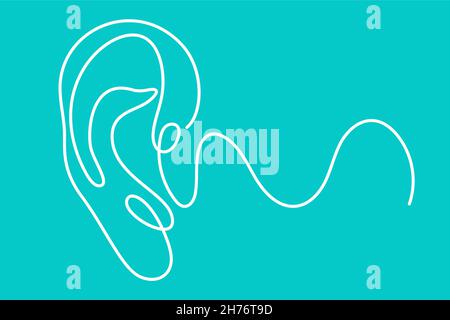 Menschliches Ohr durchgehende einzeilige Zeichnung. World Deaf Day Single Line Konzept. Minimalistische Vektorgrafik. Stock Vektor