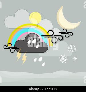 Gemischtes Wetter Symbole Vektor Illustration - Schneeregen und Wolken. Winter Schneeflocken und Regenbogen Icons für Website, Wetter-App, Meteorologie, Wetter Stock Vektor