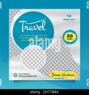 Quadratische Social Media Post und Banner für Reise-und Tour-Marketing-Agentur mit modernen blau und silber Farbe Stock Vektor