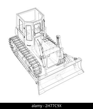 Erdbeweger, Bulldozer. Vektorrendering von 3d Stock Vektor