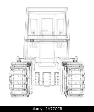 Erdbeweger, Bulldozer. Vektorrendering von 3d Stock Vektor