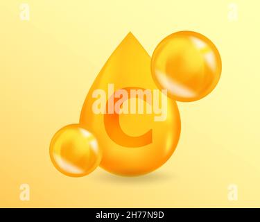 Vitamin C Ascorbinsäure. Realistisches Vitamin-C-Ascorbinsäure-Design. 3D Vitamin Complex Illustrationskonzept. Stock Vektor