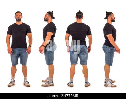 Vier Ansichten von Bodybuilder: Rückseite, Vorderseite, Seiten Stockfoto
