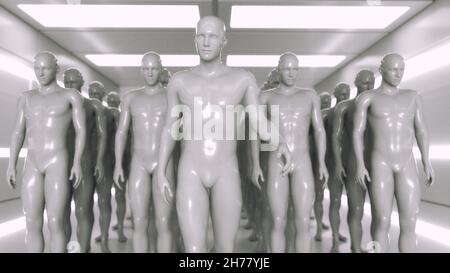 3D-Rendering. Humanoide Figuren und Sicifi-Szene Stockfoto