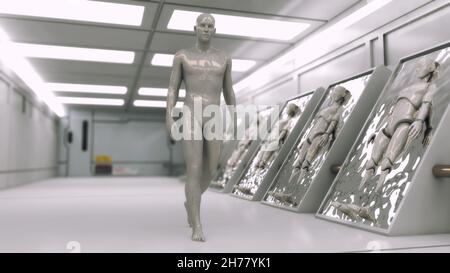 3D-Rendering. Humanoide Figuren und Sicifi-Szene Stockfoto