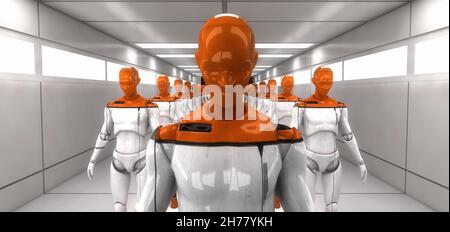 3D-Rendering. Humanoide Figuren und Sicifi-Szene Stockfoto