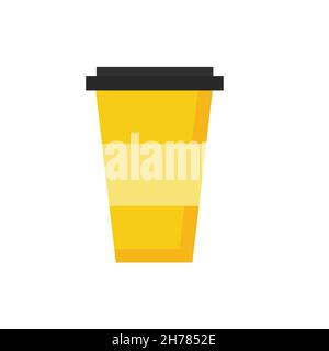 Flaches Symbol mit Papiertasse für Kaffee, Cappuccino oder Tee in gelber Farbe auf weiß für Websites oder Design Stock Vektor
