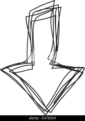Von Hand nach unten gezeichneter Pfeil Doodle, Skizze Scribble Element, Bleistift Art Design skizzieren Strich Glyphe Illustration Stock Vektor