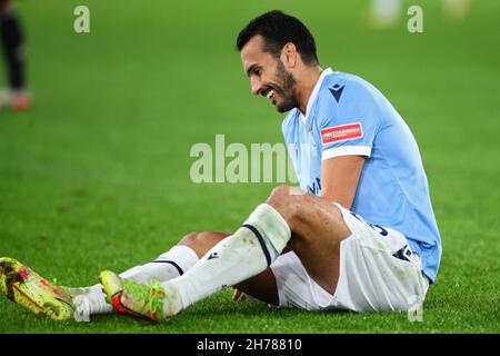 Pedro Rodriguez aus dem Latium reagiert während des Fußballspiels der italienischen Meisterschaft Serie A zwischen SS Lazio und dem FC Juventus am 20. November 2021 im Stadio Olimpico in Rom, Italien - Foto: Federico Proietti/DPPI/LiveMedia Stockfoto