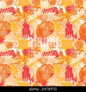Abstrakte nahtlose Muster mit handgezeichneten Texturen im memphis-Stil. Stock Vektor