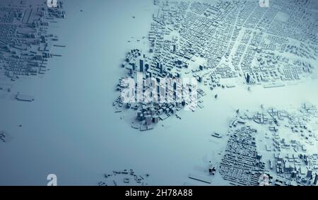 Luftaufnahme von New York Karte, Gebäude und Straßen von Manhattan und Brooklyn, 3D Gebäude. NYC. 3D Rendern. Innenstadt Stockfoto