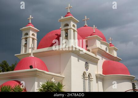 Israel, Capernaum durch den See Genezareth, der griechisch-orthodoxen Kirche der zwölf Apostel Stockfoto