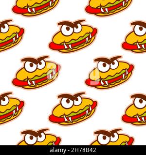 Muster von Hot Dogs auf weißem Hintergrund für den Feiertag Halloween für Druck und Design.Vektor-Illustration. Stock Vektor