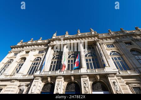 Palazzo Madama e Casaforte degli Acaja (Madama-Palast), 1718 - 1721, auf der Piazza Castello, Turin, Piemont, Italien. Stockfoto