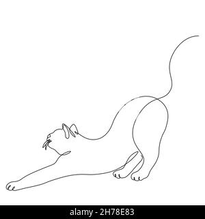 Die Katze sitzt. Eine durchgehende Linie. Vektordarstellung mit einer einzigen Linie gezeichnet. Stock Vektor