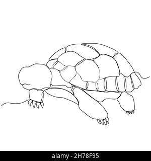 Eine einzeilige Zeichnung der großen Landschildkröte für die Logo-Identität. Entzückende Kreatur Reptil Tier Maskottchen Konzept für die Erhaltung Stiftung. Weiter Stock Vektor