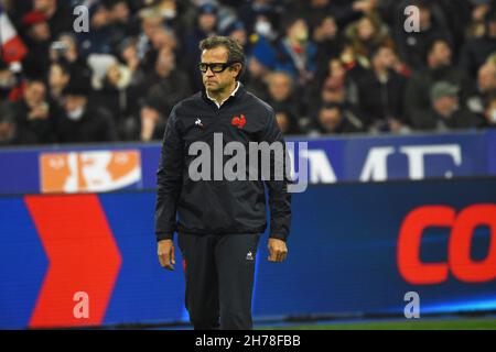 Cheftrainer von Frankreich Fabien Galthie beim Herbst-Nationenspiel 2021, Rugby-Union-Testspiel zwischen Frankreich und Neuseeland am 20. November 2021 im Stade de France in Saint-Denis, Frankreich - Foto: Yoann Cambefort/DPPI/LiveMedia Stockfoto