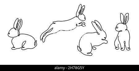 Eine durchgehende einzelne gezeichnete Linie Kunst Doodle Ostern, Hase, Kaninchen eine Linie. Vektorgrafik. Osterhasen für die Osterferien. Isoliertes Bild von Stock Vektor