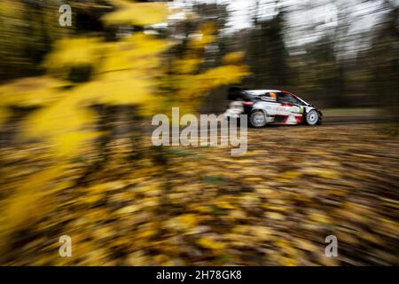 18 Katsuta Takamoto (jpn), Johnston Aaron (gbr), Toyota Gazoo Racing WRT, Toyota Yaris WRC, Aktion während der ACI Rally Monza, 12. Lauf der FIA WRC 2021, FIA World Rally Championship, vom 18. Bis 21. November 2021 in Monza, Italien - Foto: Nikos Katikis/DPPI/LiveMedia Stockfoto