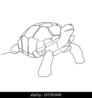 Eine einzeilige Zeichnung der großen Landschildkröte für die Logo-Identität. Entzückende Kreatur Reptil Tier Maskottchen Konzept für die Erhaltung Stiftung. Weiter Stock Vektor