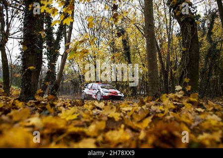 18 Katsuta Takamoto (jpn), Johnston Aaron (gbr), Toyota Gazoo Racing WRT, Toyota Yaris WRC, Aktion während der ACI Rally Monza, 12. Lauf der FIA WRC 2021, FIA World Rally Championship, vom 18. Bis 21. November 2021 in Monza, Italien - Foto: Nikos Katikis/DPPI/LiveMedia Stockfoto