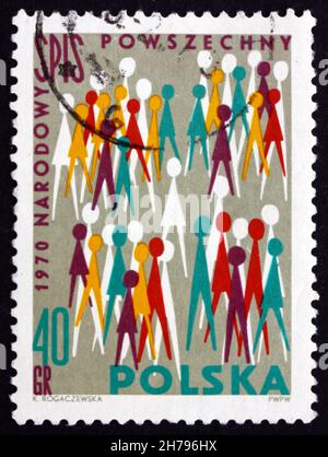 POLEN - UM 1970: Eine in Polen gedruckte Briefmarke zeigt die polnische Volkszählung, 1970, um 1970 Stockfoto