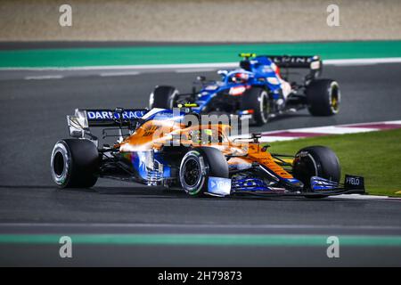04 NORRIS Lando (gbr), McLaren MCL35M, Aktion während des Formel 1 Ooredoo Qatar Grand Prix 2021, 20th Lauf der FIA Formel 1 Weltmeisterschaft 2021 vom 19. Bis 21. November 2021 auf dem Losail International Circuit, in Lusail, Katar - Foto: Xavi Bonilla/DPPI/LiveMedia Stockfoto