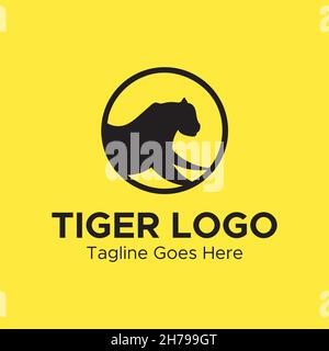 Tiger-Logo. Minimalistisches Logo in schwarzer Kreisform. Stock Vektor