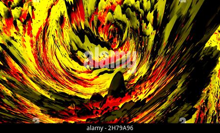Abstrakt flüssiger Hurrikan, der sich langsam dreht, Draufsicht. Bewegung. Gewellte Spirale aus blauen und roten Farben mit nahtlosem Loop mit 3D-Effekt Stockfoto
