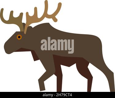 Elchsymbol. Niedlicher gehörnter Elch. Stehender Hirsch Stock Vektor