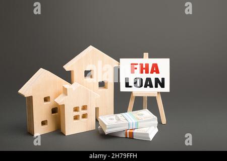 Wohngebäude und Staffelei mit FHA-Darlehen. Hypothek versichert durch Federal Housing Administration Darlehen. Ein erschwingliches Finanzinstrument für Borrowe Stockfoto