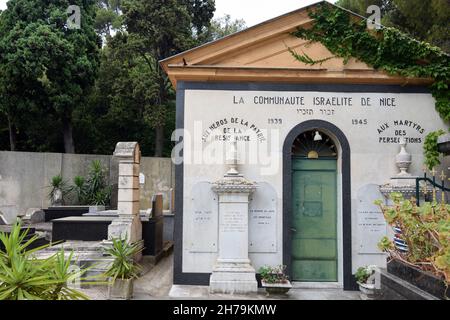 Jüdischer Friedhof, Cimitière Israelélite und Holocaust-Kriegsdenkmal Nice Alpes-Maritimes Frankreich Stockfoto