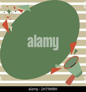 Illustration Eines Lauten Megaphons, Das Mit Der Big Chat Cloud Spricht Und Neue Erstaunliche Ankündigungen Macht. Starke Volumen Bullhorn Zeichnung Geben Old Wunderbar Stock Vektor