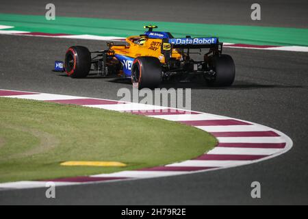 04 NORRIS Lando (gbr), McLaren MCL35M, Aktion während des Formel 1 Ooredoo Qatar Grand Prix 2021, 20th Lauf der FIA Formel 1 Weltmeisterschaft 2021 vom 19. Bis 21. November 2021 auf dem Losail International Circuit, in Lusail, Katar - Foto: Xavi Bonilla/DPPI/LiveMedia Stockfoto