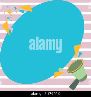 Illustration Eines Lauten Megaphons, Das Mit Der Big Chat Cloud Spricht Und Neue Erstaunliche Ankündigungen Macht. Starke Volumen Bullhorn Zeichnung Geben Old Wunderbar Stock Vektor