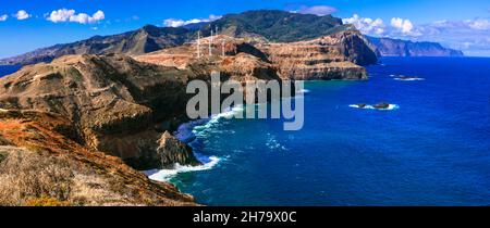 Wunderschöne Naturkulisse der Insel Madeira. Atlantik, Portugal. Aussichtspunkt Ponta do rosto im östlichen Teil der Halbinsel Ponta de sao Lourence Stockfoto