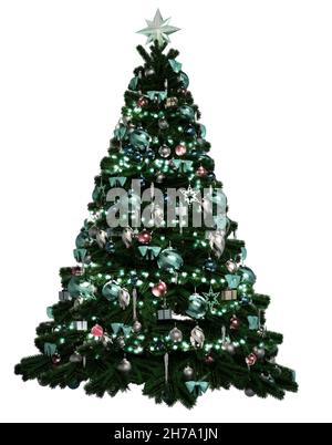 3D Computergrafiken eines traditionell geschmückten Weihnachtsbaums Stockfoto